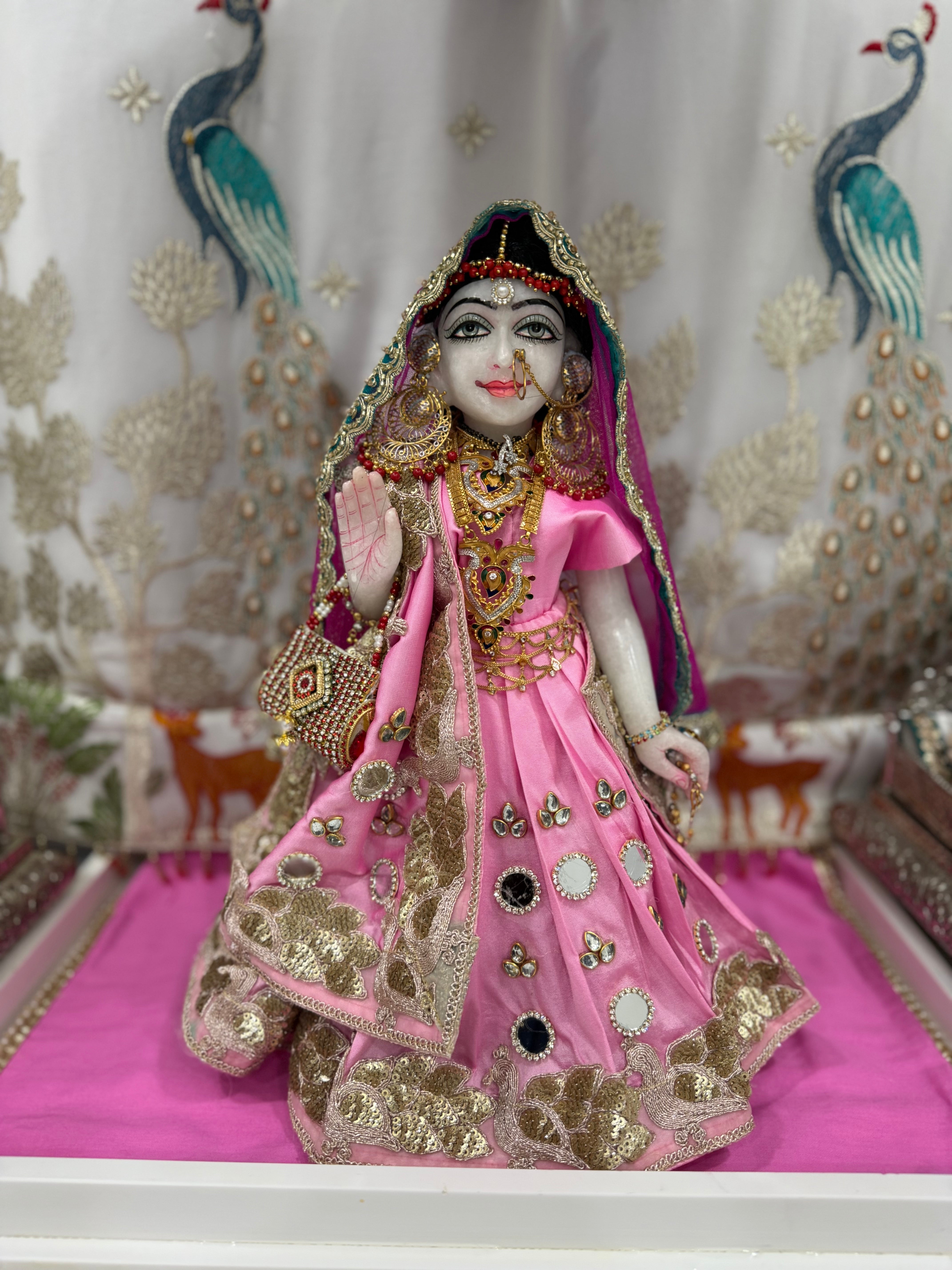 🌟 Radha Krishna (light pink with mirror work)