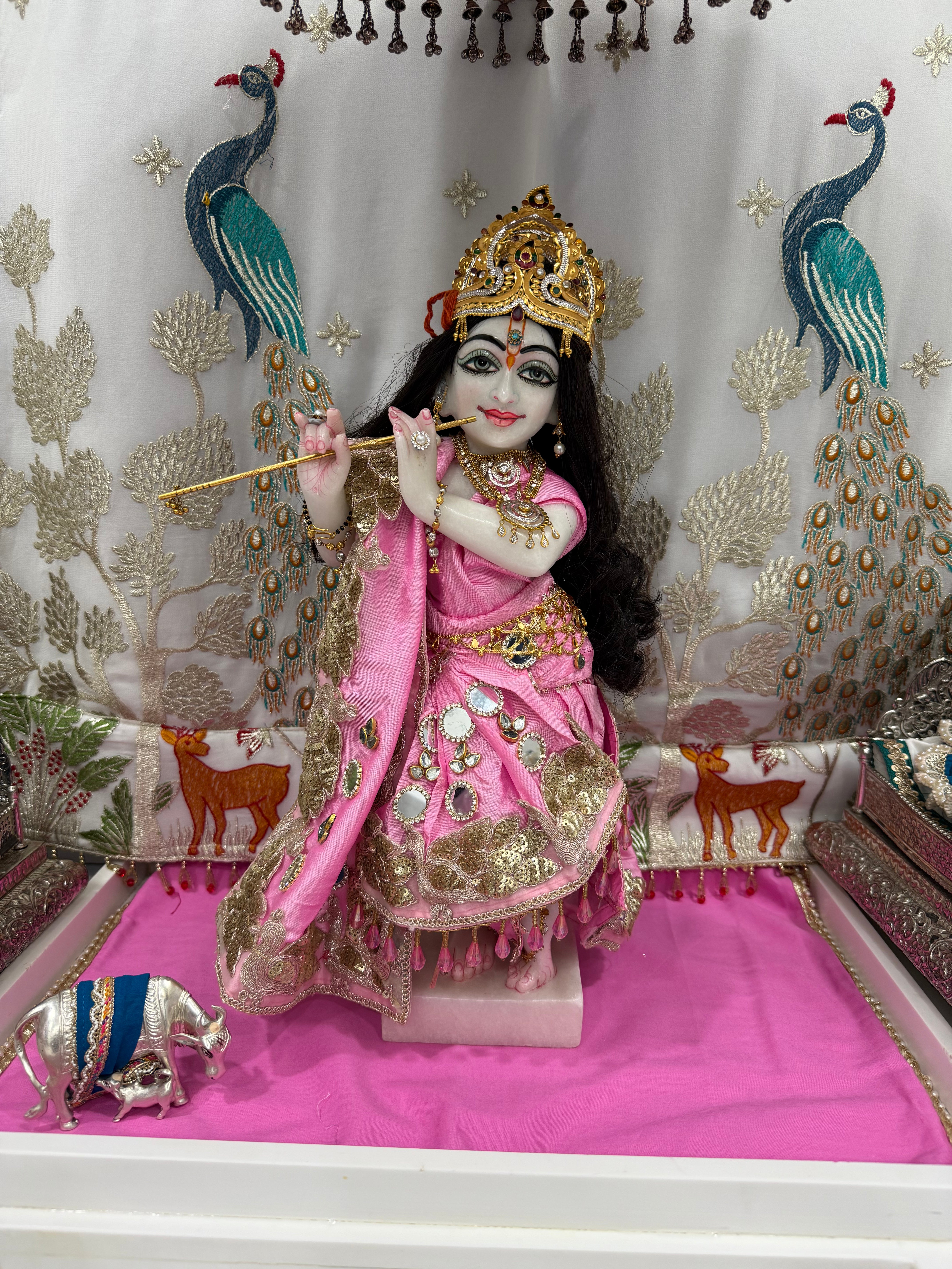 🌟 Radha Krishna (light pink with mirror work)