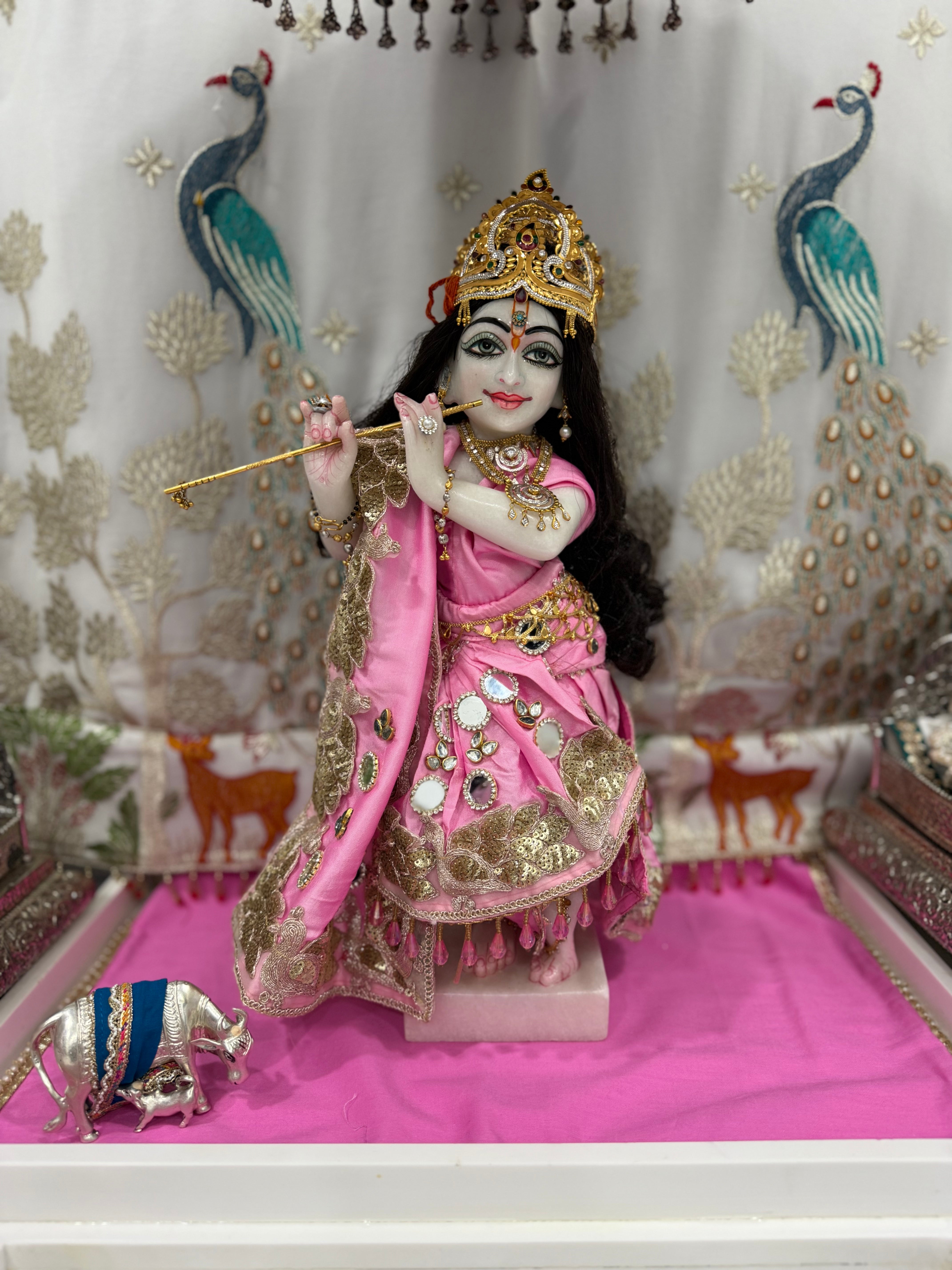 🌟 Radha Krishna (light pink with mirror work)