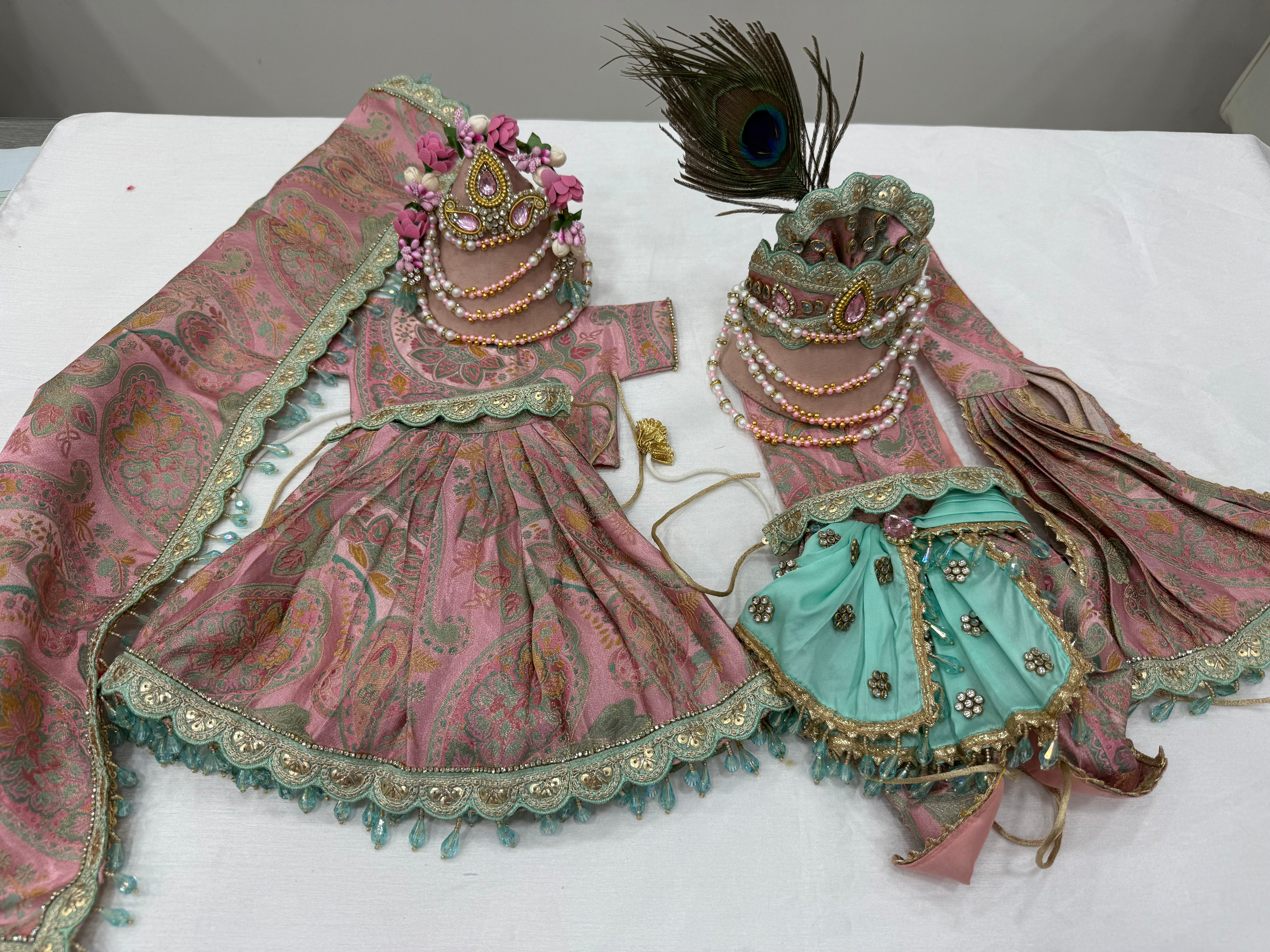 Gauri Shankar ji (light pink with aqua blue sequence)