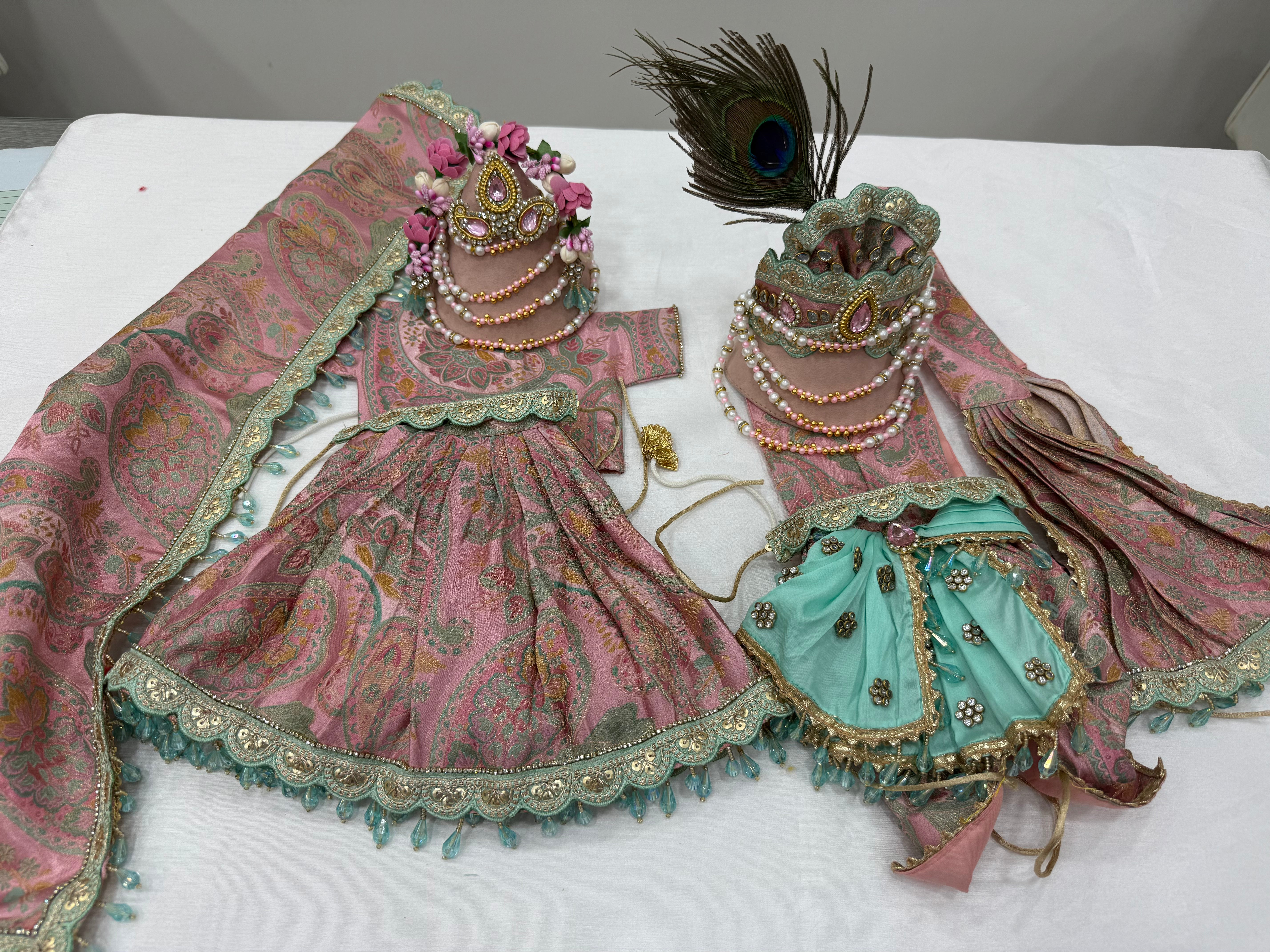 Gauri Shankar ji (light pink with aqua blue sequence)
