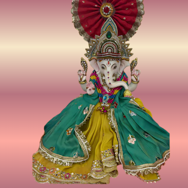 🌟 Ganesh ji (Dark Green & Yellow with Red Mukut)