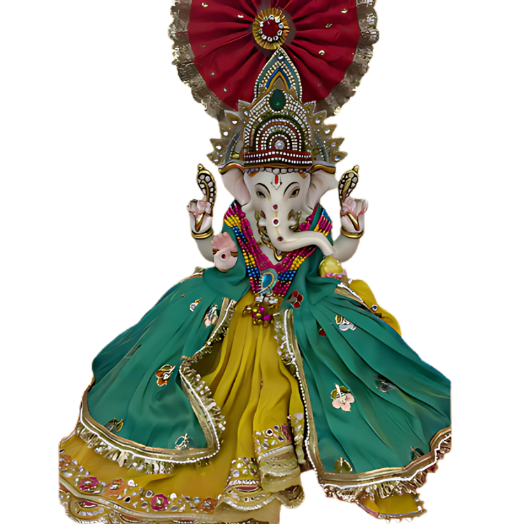 🌟 Ganesh ji (Dark Green & Yellow with Red Mukut)