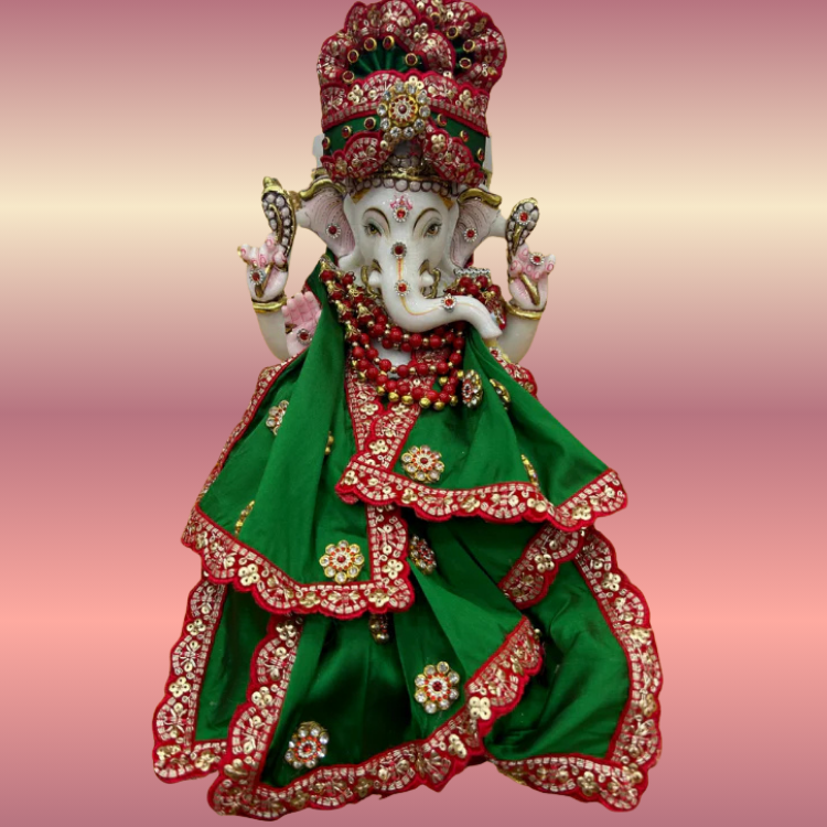 🌟 Ganesh ji (Dark  Green with red Mukut)