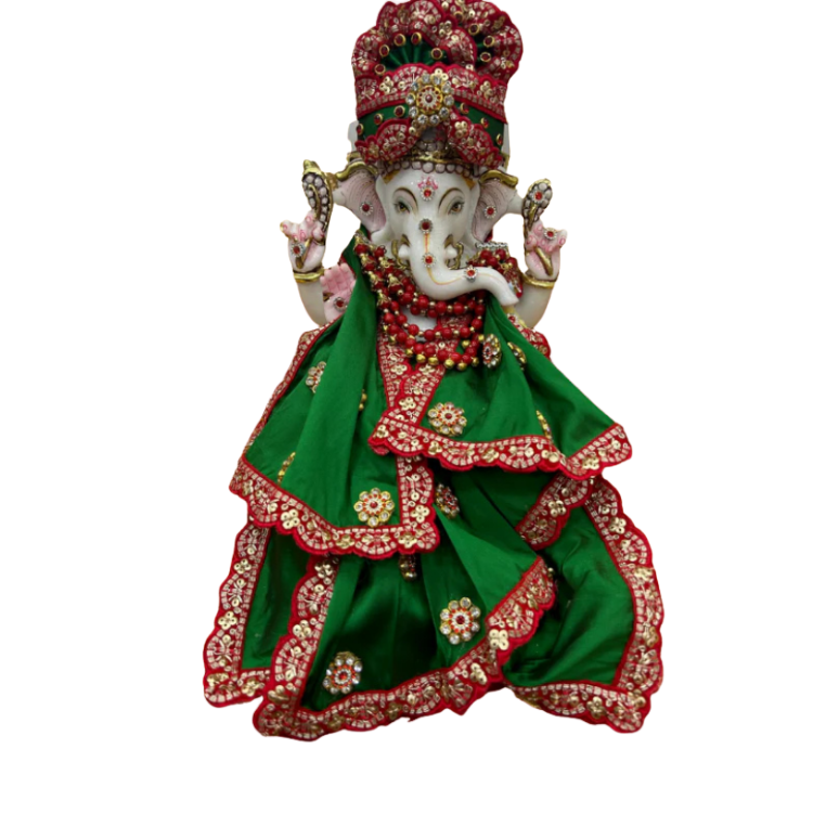 🌟 Ganesh ji (Dark  Green with red Mukut)
