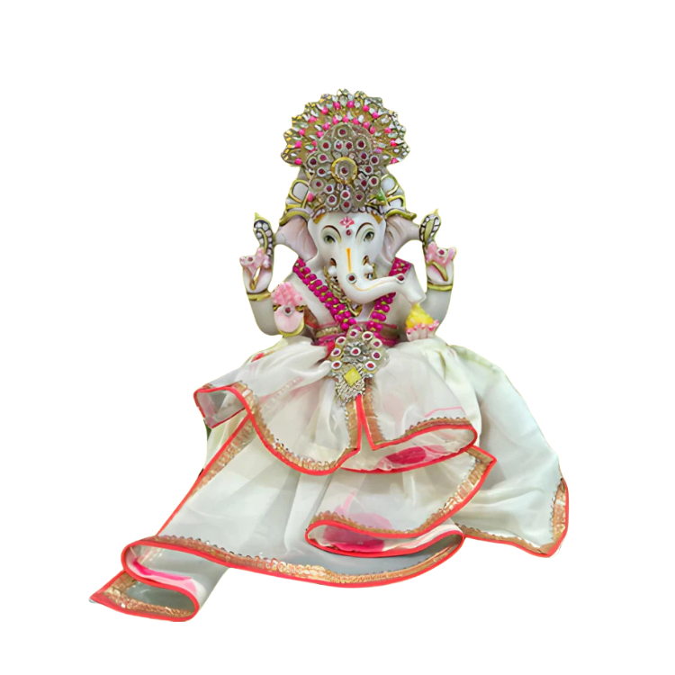🌟 Ganesh ji (White with Pink Outline)