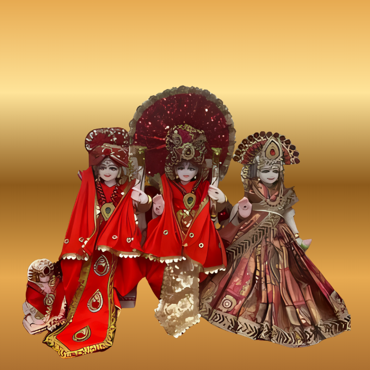 🌟 Ram Darbar (Orange with dark Pink Mukut & Printed Sita ji dress)