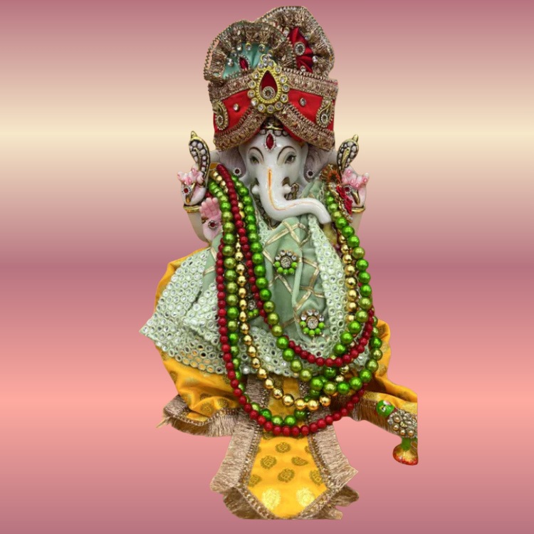 🌟 Ganesh ji (Yellow & Light Green with Orange Mukut)