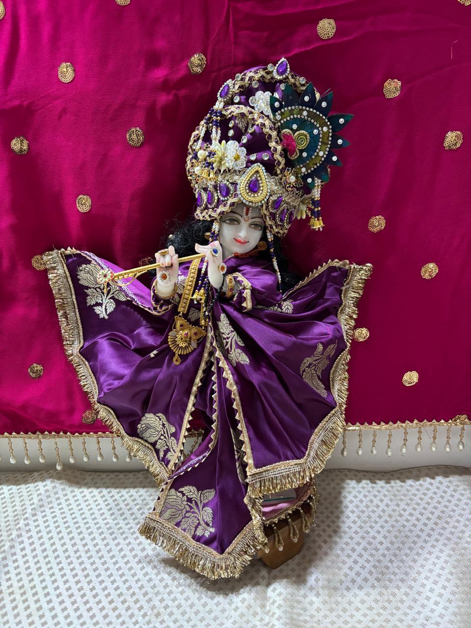 Royal Purple Radha Krishna Poshak with Gold Zari & Pearl Work