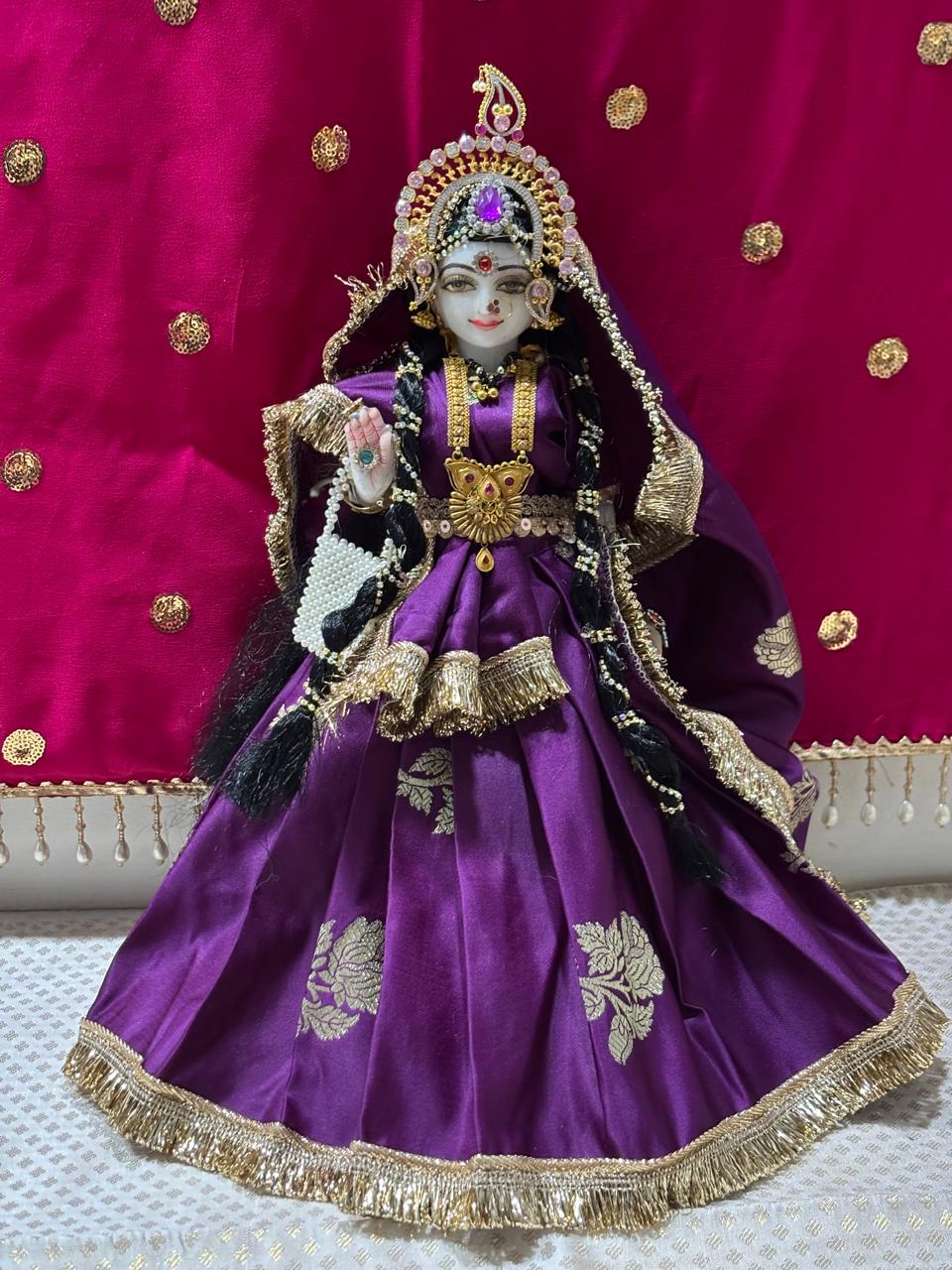 Royal Purple Radha Krishna Poshak with Gold Zari & Pearl Work