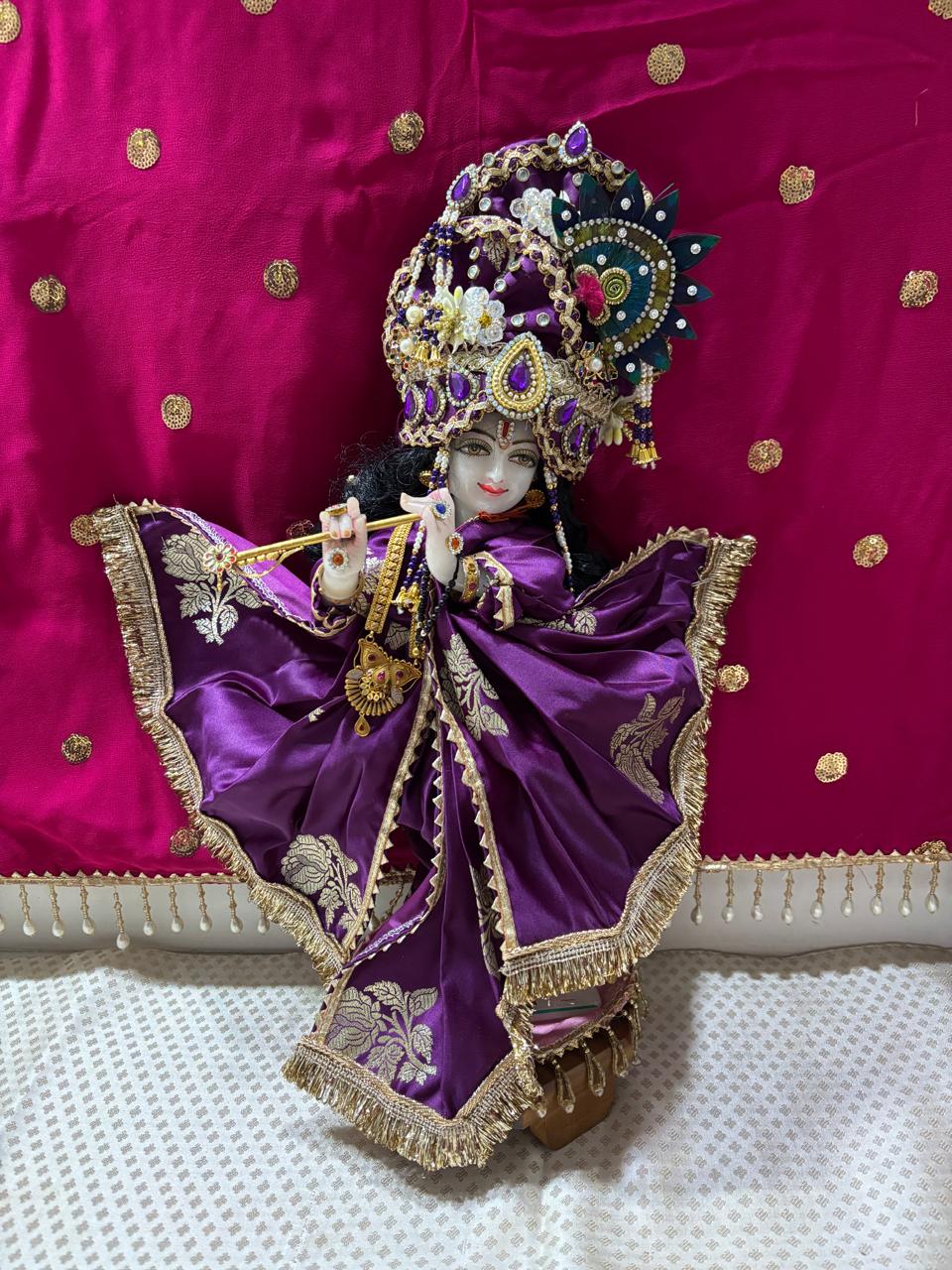 Royal Purple Radha Krishna Poshak with Gold Zari & Pearl Work