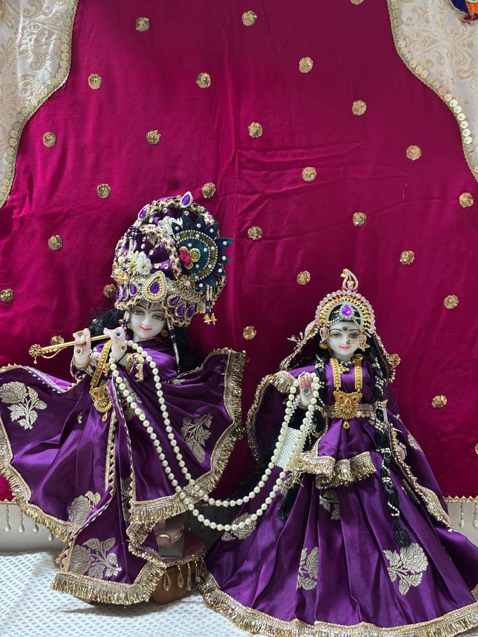 Royal Purple Radha Krishna Poshak with Gold Zari & Pearl Work