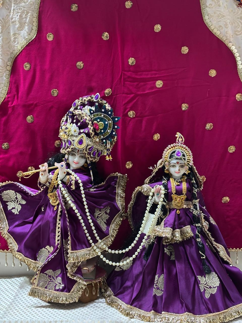 Royal Purple Radha Krishna Poshak with Gold Zari & Pearl Work