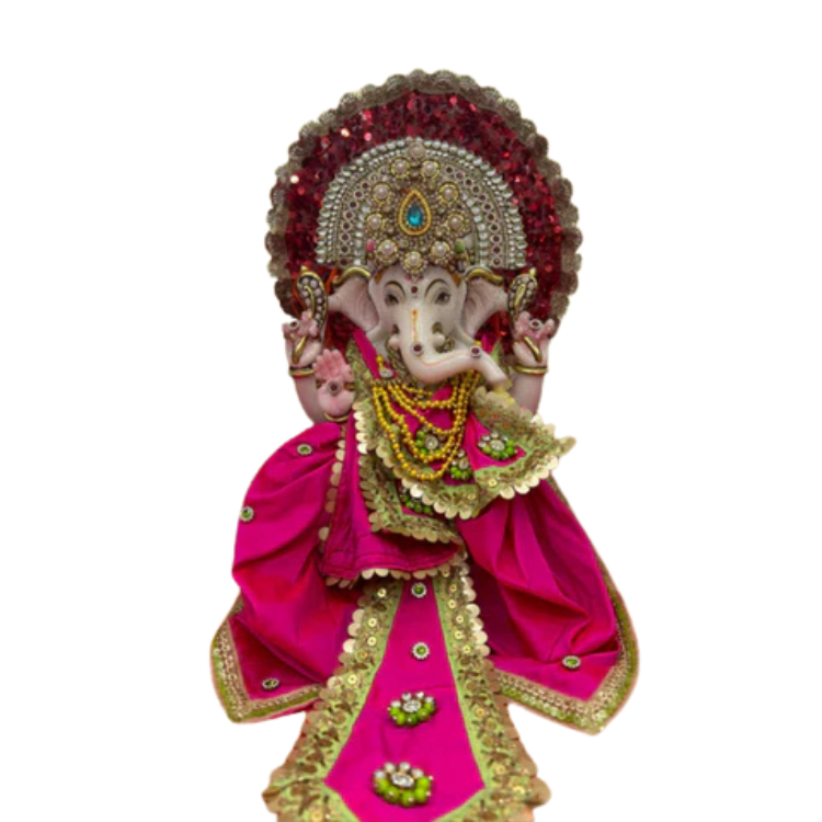 🌟 Ganesh ji (Dark Pink with Light Green Outline)