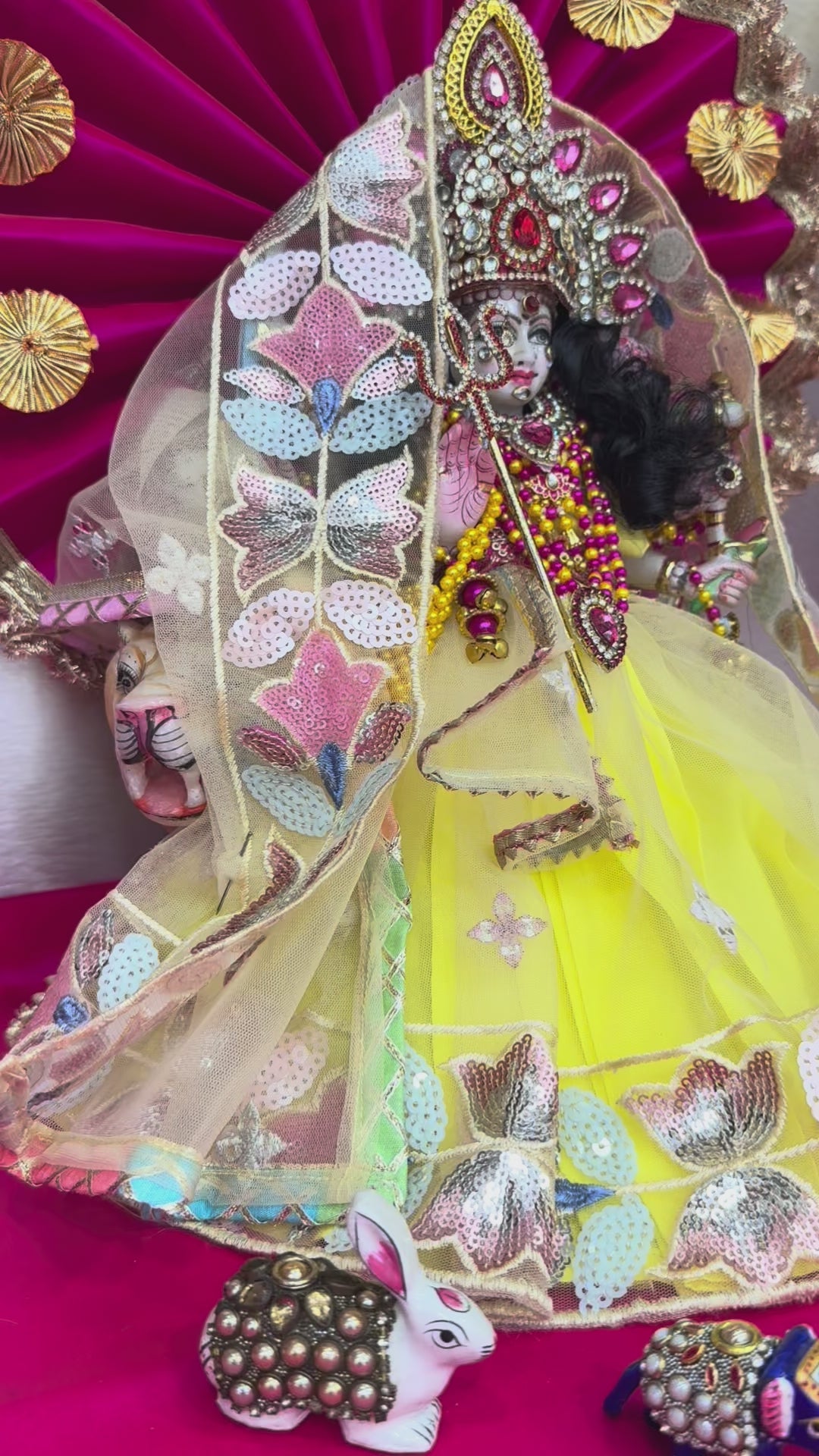 Load video: 🌟 Mata Rani (yellow with pink stone mukut)