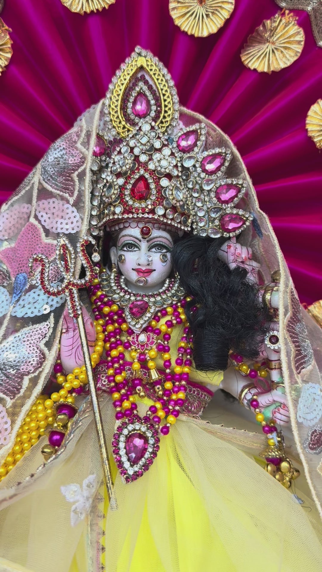 Load video: 🌟 Mata Rani (yellow with pink stone mukut)