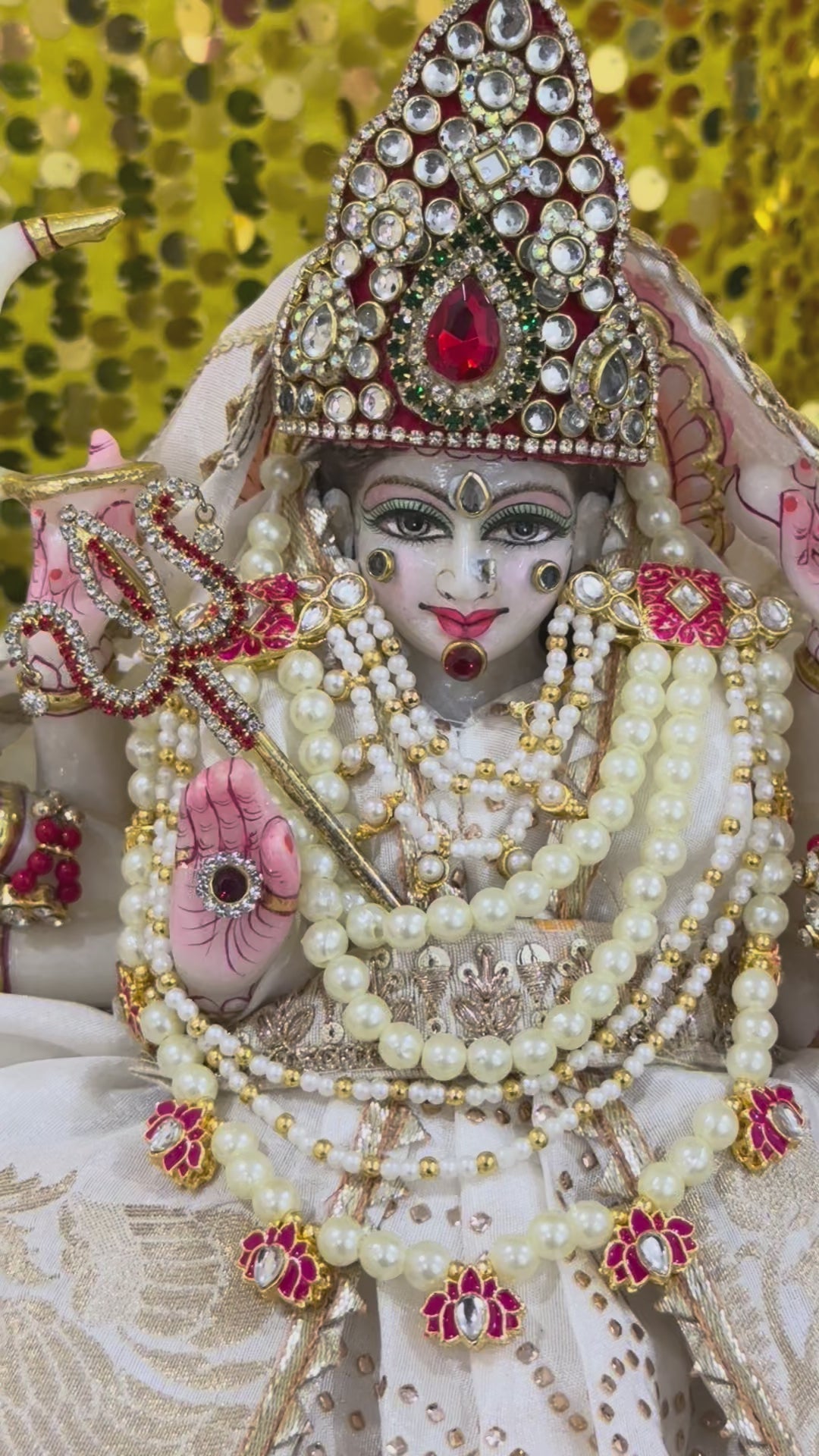 Load video: 🌟 Mata Rani (White with golden print)