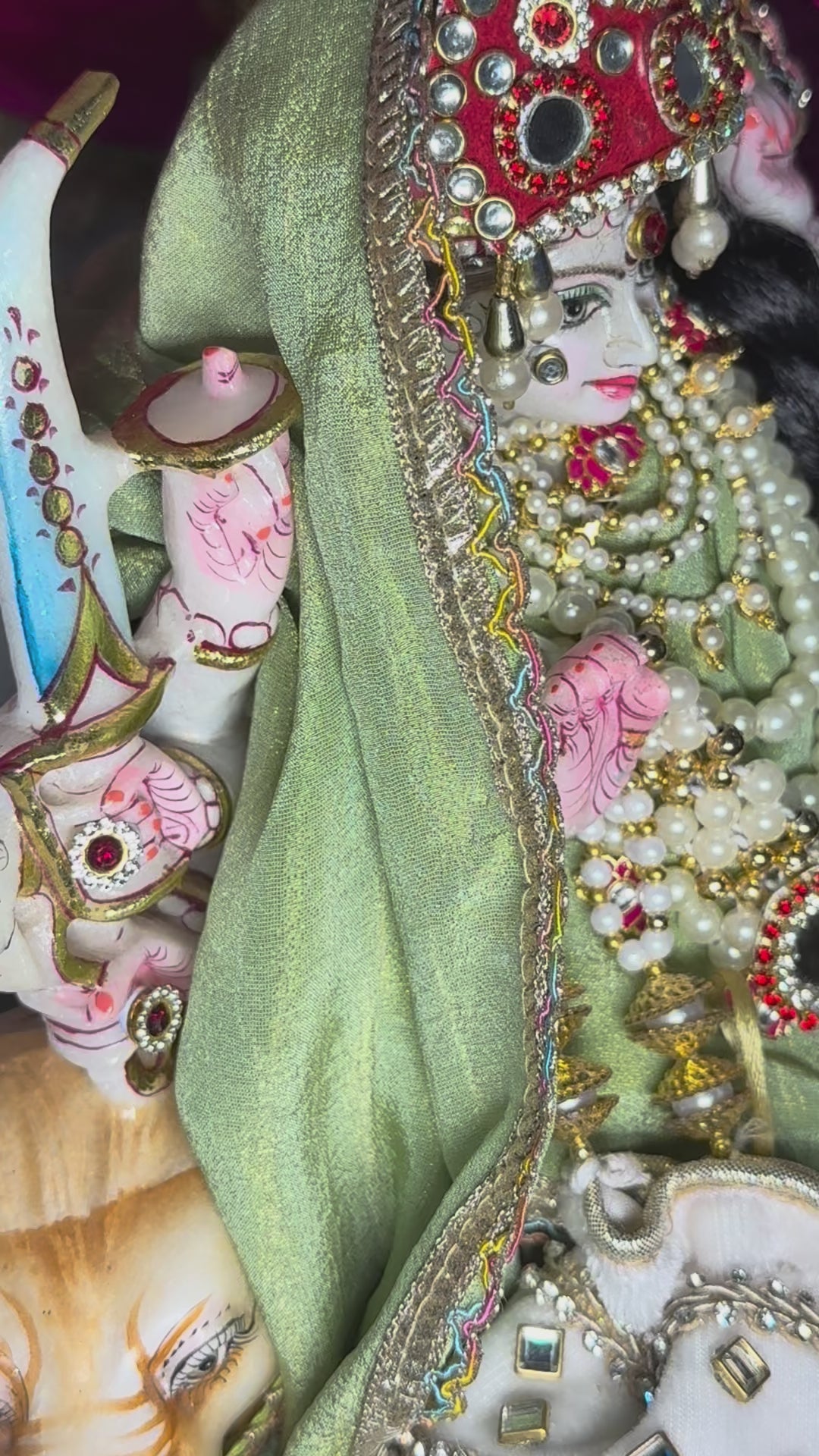 Load video: 🌟 Mata Rani (pale green with red mukut)