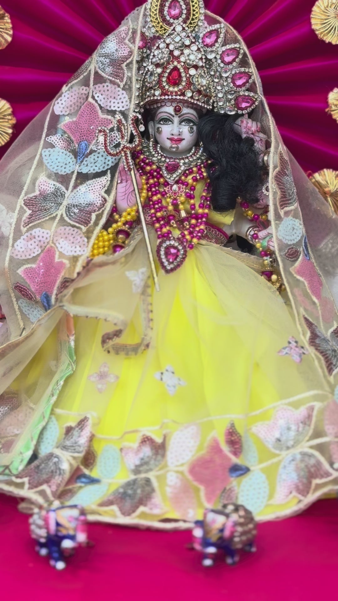 Load video: 🌟 Mata Rani (yellow with pink stone mukut)
