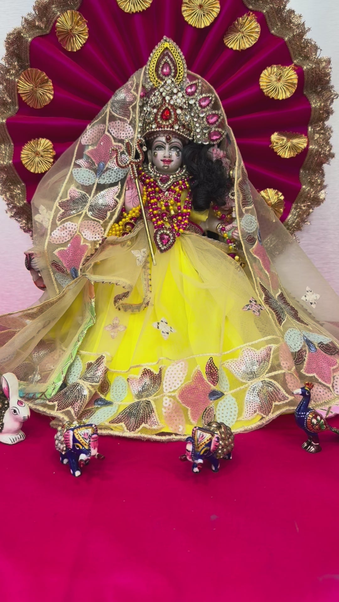 Load video: 🌟 Mata Rani (yellow with pink stone mukut)