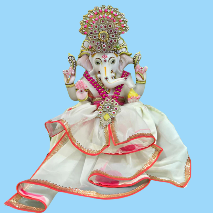 🌟 Ganesh ji (White with Pink Outline)